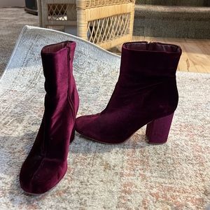 Burgundy Velvet Ankle Boots
